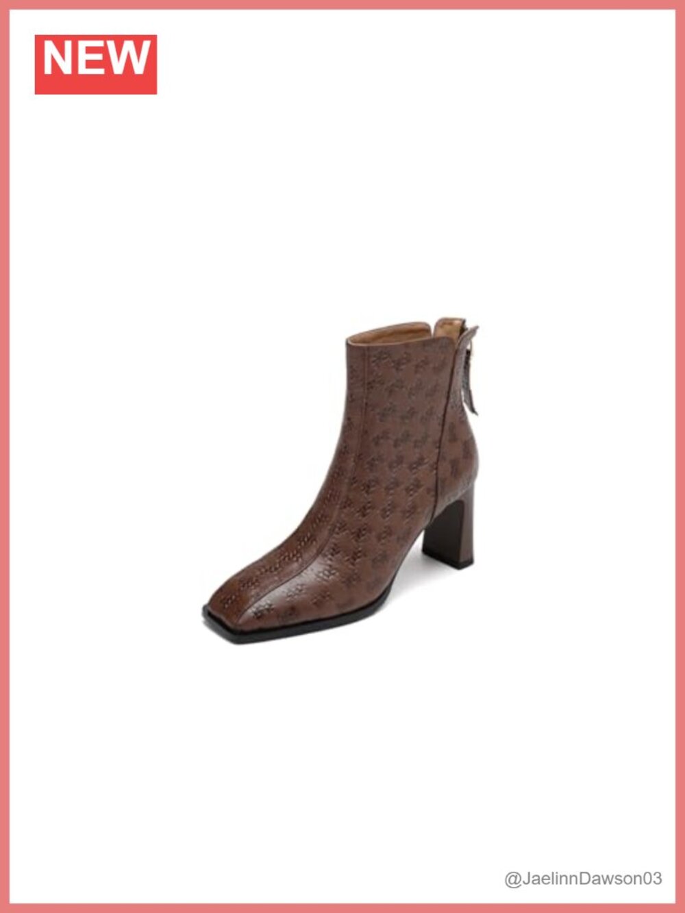 Genuine Leather Square Toe Ankle Booties Mid Heel Zip Boots